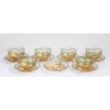 Set of six early 20th Century Art Nouveau glass dessert bowls and saucers, each with gilt wild