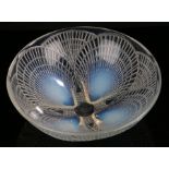 Lalique 'Coquilles' pattern opalescent glass bowl, the circular bowl moulded with four shells,