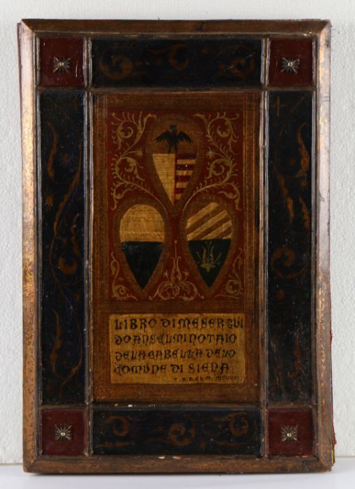 Gothic revival binding, the polychrome painted binding dated 1311 with a Medieval design of