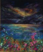 Moy Mackay (Scottish born1966) Sundown Blossom, stitched signature, felted merino wool, 54cm x 54cm.