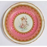 Paris Exhibition interest, a Mintons porcelain plate, decorated with a young lady fishing by a