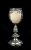 Late 17th Century and later German silver gilt ostrich egg cup, Augsburg circa 1690-95, makers