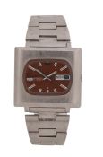 Seiko 5 gentleman's stainless steel wristwatch, ref. 6119-5401, the red dial with baton markers,