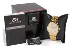 Rue Du Rhone Double 8 Origin gentleman's gilt wristwatch, the signed cream engine turned effect dial