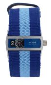 Hoga Automatic gentleman's stainless steel jump hour wristwatch, the signed blue dial with