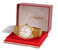 Omega Automatic gentleman's gilt case wristwatch, the signed silver dial with baton markers and date