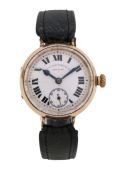 West End Watch Co Empress gentleman's trench style gold plated wristwatch, the signed white dial