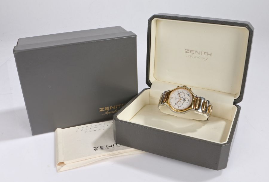 Zenith Academy Moonphase stainless steel and gold plated gentleman's wristwatch, model no. 59.6000. - Image 2 of 2