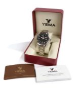 Yema Superman 990 feet gentleman's stainless steel wristwatch, the signed black dial with roundel,