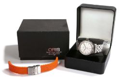 Oris "Big Crown" BC3 7500 gentleman's stainless steel wristwatch, the signed white engine turned