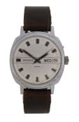 Sekonda gentleman's stainless steel wristwatch, the signed silver dial with baton markers, outer