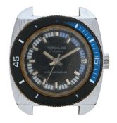 Transglobe 17 jewels Shock Resistant gentleman's stainless steel wristwatch, the signed black dial