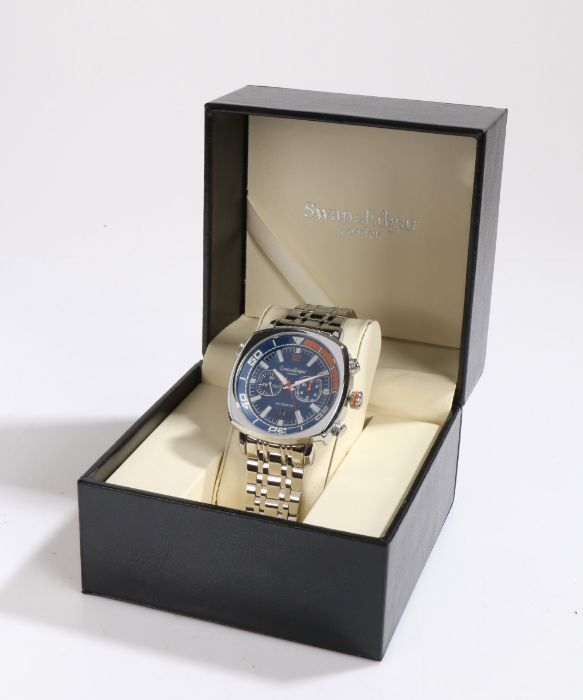 Swan & Edgar London gentleman's stainless steel wristwatch, the signed blue dial with baton markers, - Image 2 of 2