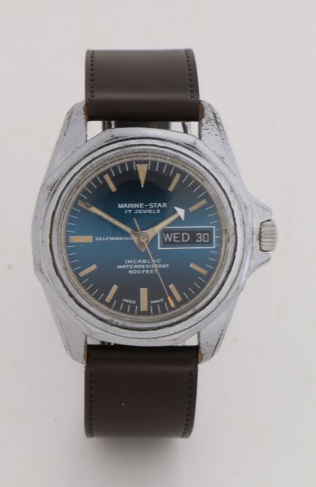 Sicura Marine-Star gentleman's stainless steel wristwatch, the signed blue dial with baton markers - Image 2 of 2