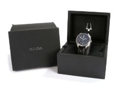 Bulova Lunar Pilot gentleman's stainless steel chronograph wristwatch, the signed black dial with