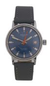 Oriosa Swiss gentleman's stainless steel wristwatch, the signed blue dial with baton markers,