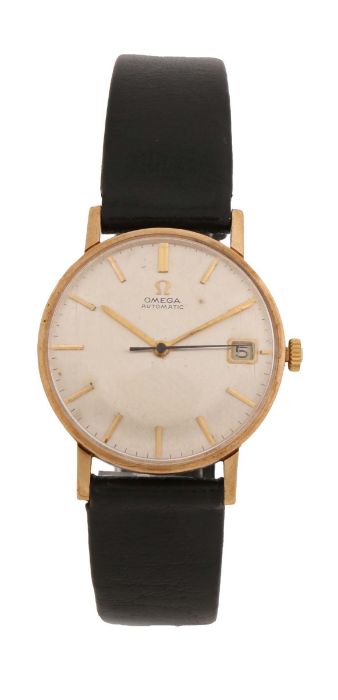 Omega Automatic gentleman's 9ct watch wristwatch, the signed silver dial with gilt baton markers and