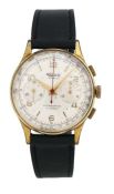 Rone chronograph gentleman's gilt cased wristwatch, the signed white dial with Arabic and baton