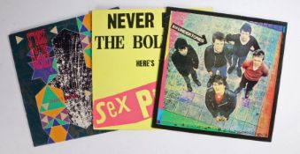 3 x Punk LPs. The Sex Pistols - Nevermind The Bollocks Here's The Sex Pistols (OVED 136), reissue.