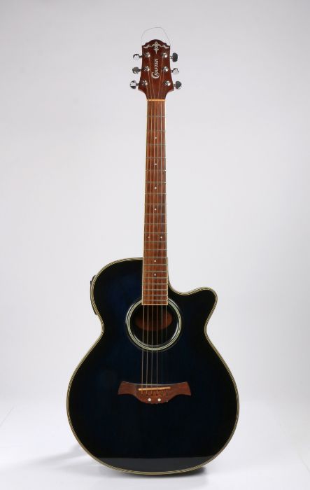 Crafter FX 550EQ Electro-acoustic guitar. Fibre glass bowl back, transparent blue finish.