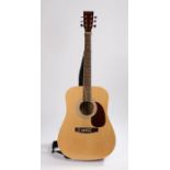 Burswood JW 41F dreadnoght acoustic guitar, with hard case.