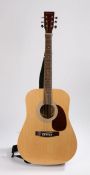 Burswood JW 41F dreadnoght acoustic guitar, with hard case.