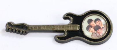 Beatles brooch, in the form of a guitar, inset with circular photograph, 10.5cm long