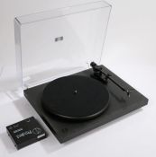 Pro-Ject Debut II Turntable in matte black, together with Pro-Ject Phono Box and manual.