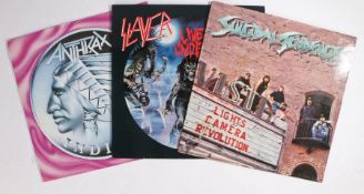 3 x Metal LPs. Anthrax - Indians LP (12 IS 325), limited edition poster bag. Slayer - Live Undead (