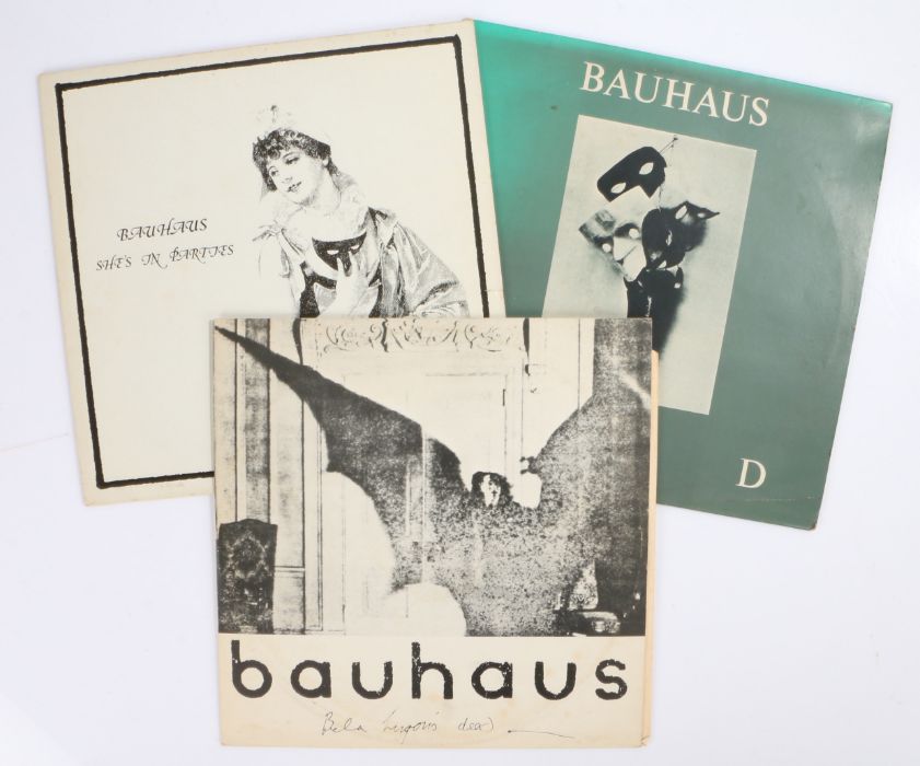 2 x Bauhaus 12" singles and 1 x 12" EP. Bela Lagosi's Dead (TEENY 2). She's In Parties (BEG 91T).