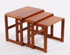 Nest of three teak occasional tables by O'Donnell design Ltd. the tables with curved edges, on