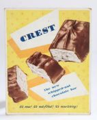 Advertising card, "CREST The new whipped-nut chocolate bar it's new! it's nut-filled! it's