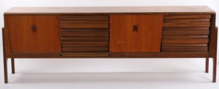 Mid 20th Century teak sideboard, with three sliding doors, cutlery drawer and two further drawers,