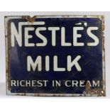 Enamel advertising sign, "NESTLE MILK, RICHEST IN CREAM", 76cm x 61cm