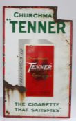 Enamel advertising sign, CHURCHMANS "TENNER", "THE CIGARETTE THAT SATISFIES", 46cm x 76cm