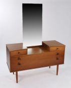 Avalon teak dressing table, the rectangular mirror above two small canted drawers and two long