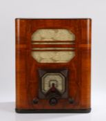 Philips 'Super Inductance' radio, housed within a mahogany and walnut case with Bakelite mounts,