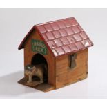 1920's Radio Rex celluloid voice activated dog, with wooden and tin kennel, patented 1922