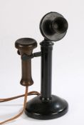Early 20th Century candlestick telephone, with bakelite reciever, stamped W-29 4001 No.1, the base