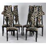Set of six 20th Century dining chairs, the shaped backs and seats upholstered in a zebra skin