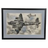Leslie H Shepherd, original cutaway ink, pencil and watercolour study of a WWII Stirling bomber,