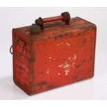 Esso petrol can, with brass cap and carrying handle, painted in red