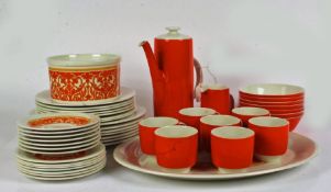 Royal Doulton 'Seville' seven piece coffee and dinner set, in bright orange and white with a