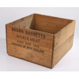 Brown Barretts Whale Meat storage box, the box for 4 doz 16oz cans, produce of New Zealand