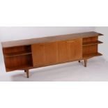 Mid 20th Century teak sideboard, with two central fall-front cupboards opening to reveal interior