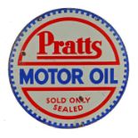 Enamel double sided advertising sign "PRATTS MOTOR OIL SOLD ONLY SEALED", dated to base B.9/30, 66cm