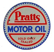 Enamel double sided advertising sign "PRATTS MOTOR OIL SOLD ONLY SEALED", dated to base B.9/30, 66cm