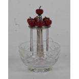 Edward VIII silver mounted clear glass cocktail stick stand, London 1936, maker Roberts & Dore
