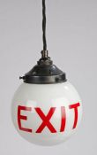 Unusually small 1950's opaline glass exit globe, with red lettering, 15cm diameter