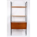 Ladderax shelf unit, the black metal ladder form ends with six cross bars, two teak shelves and fall